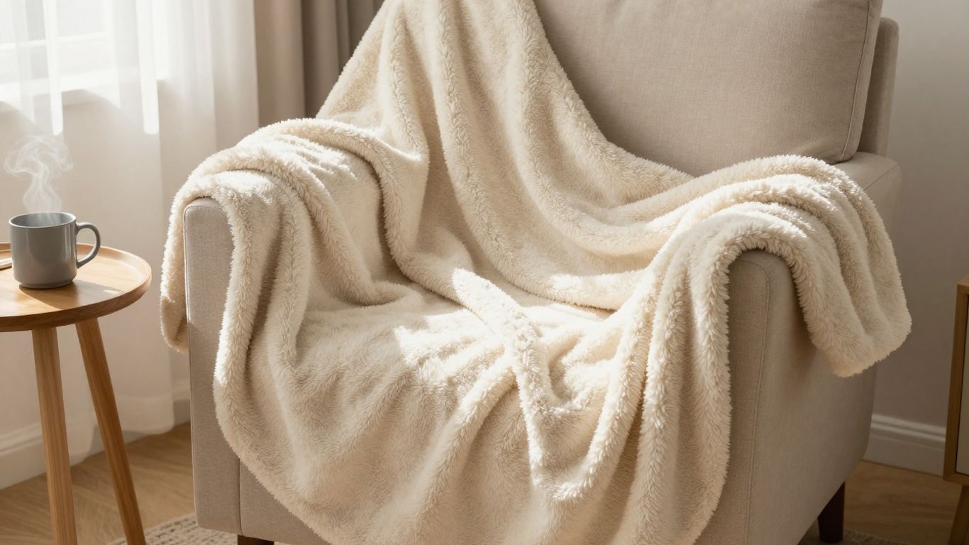 Cozy parachute throw blanket draped over an armchair.