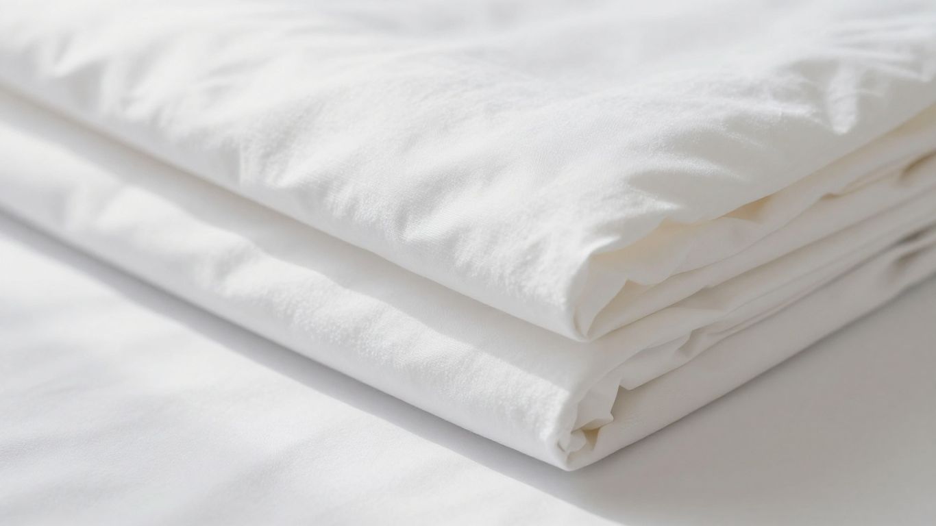 Crisp white percale bed sheets on a bed.