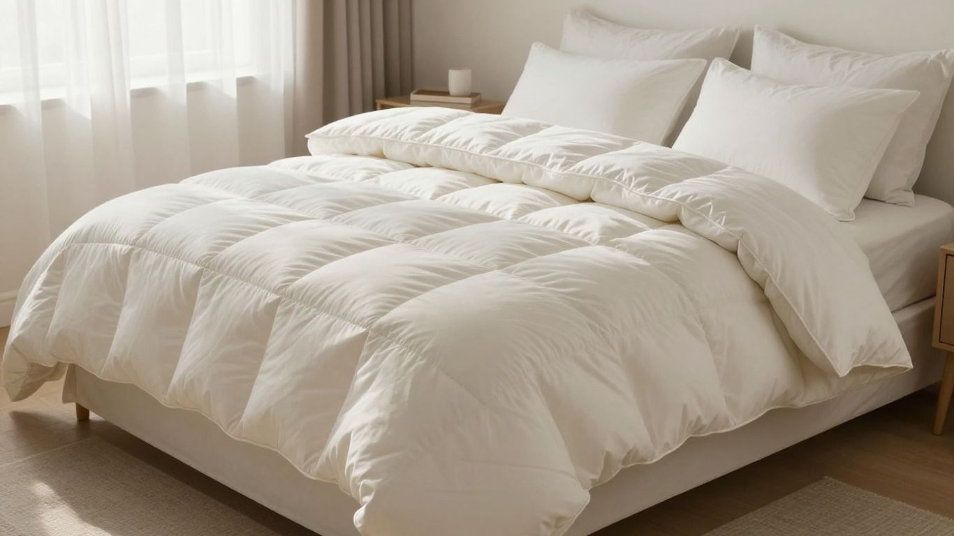 Plush down comforter on a cozy, well-made bed.