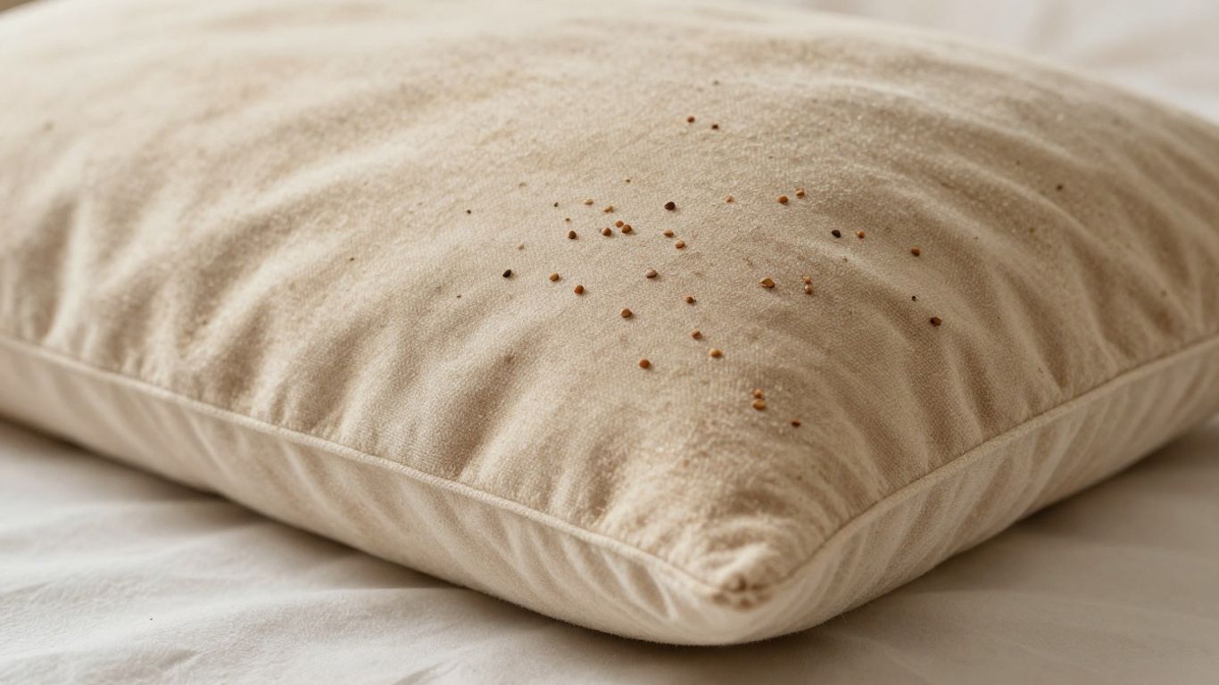 Buckwheat pillow with visible hulls and natural texture.