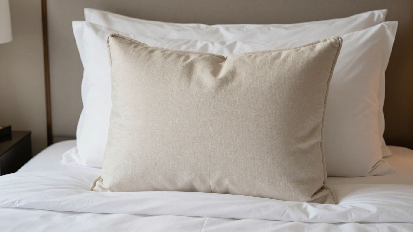 Plush Beckham Hotel Collection pillow on a white bed.