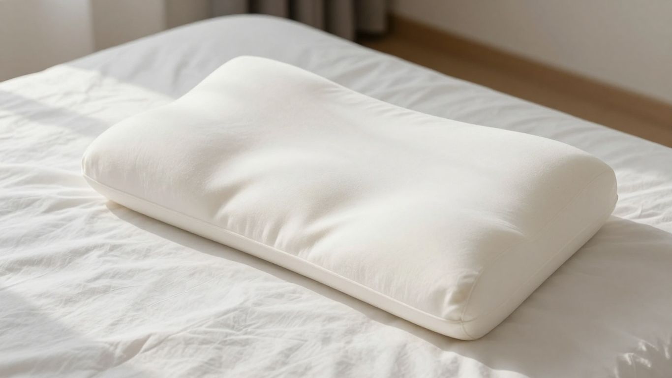 Plush memory foam body pillow on a bed.