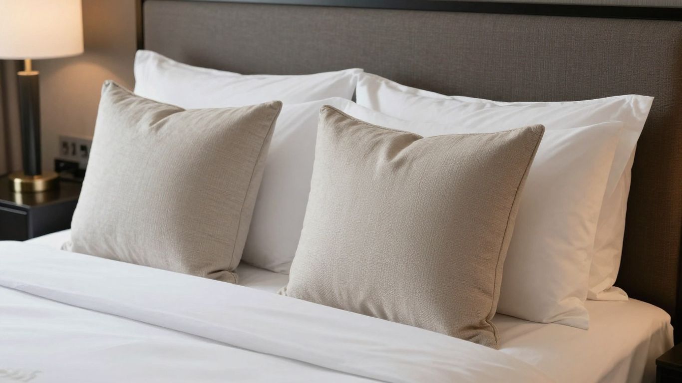 Plush pillows on a luxurious hotel bed.