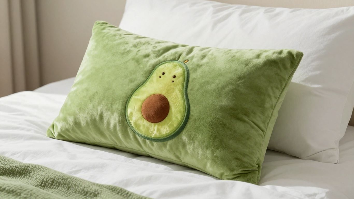 Avocado pillow on a bed