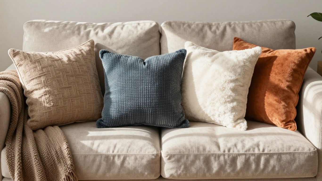 Stylish pillow covers on a sofa.