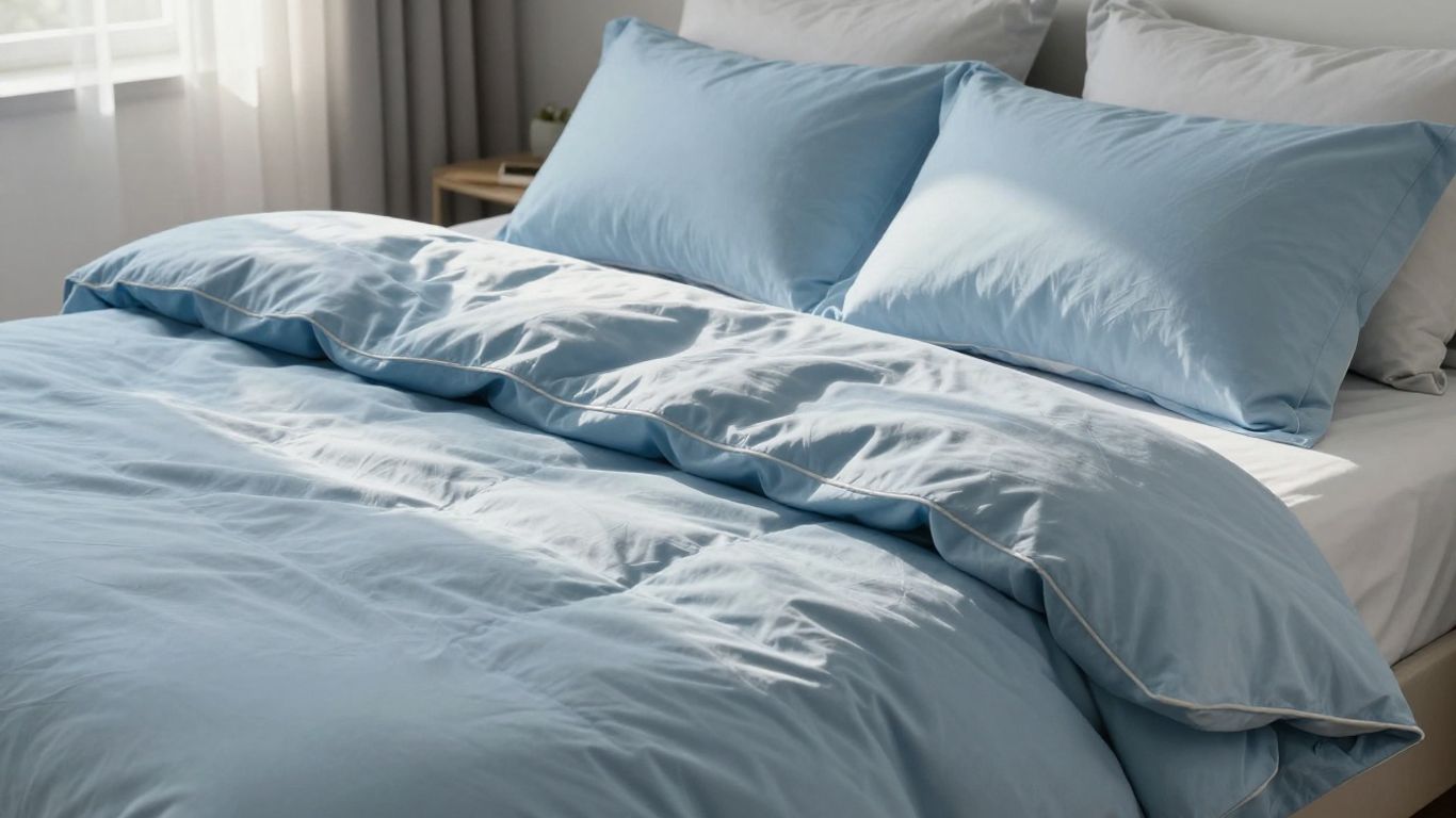 Cozy blue duvet cover on a neatly made bed.