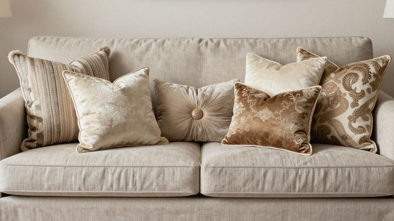 Luxury throw pillows on a stylish sofa.