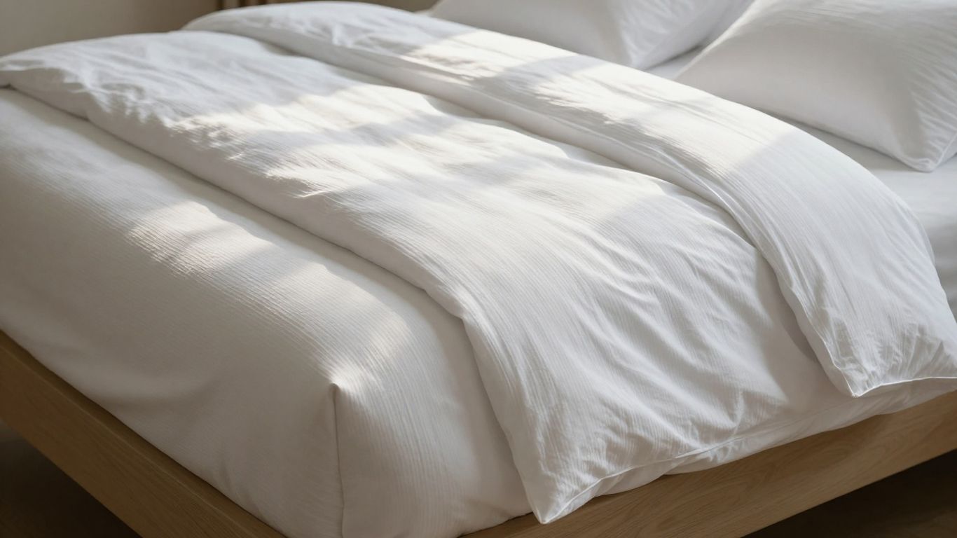 Crisp white 100% cotton percale sheets on a bed.