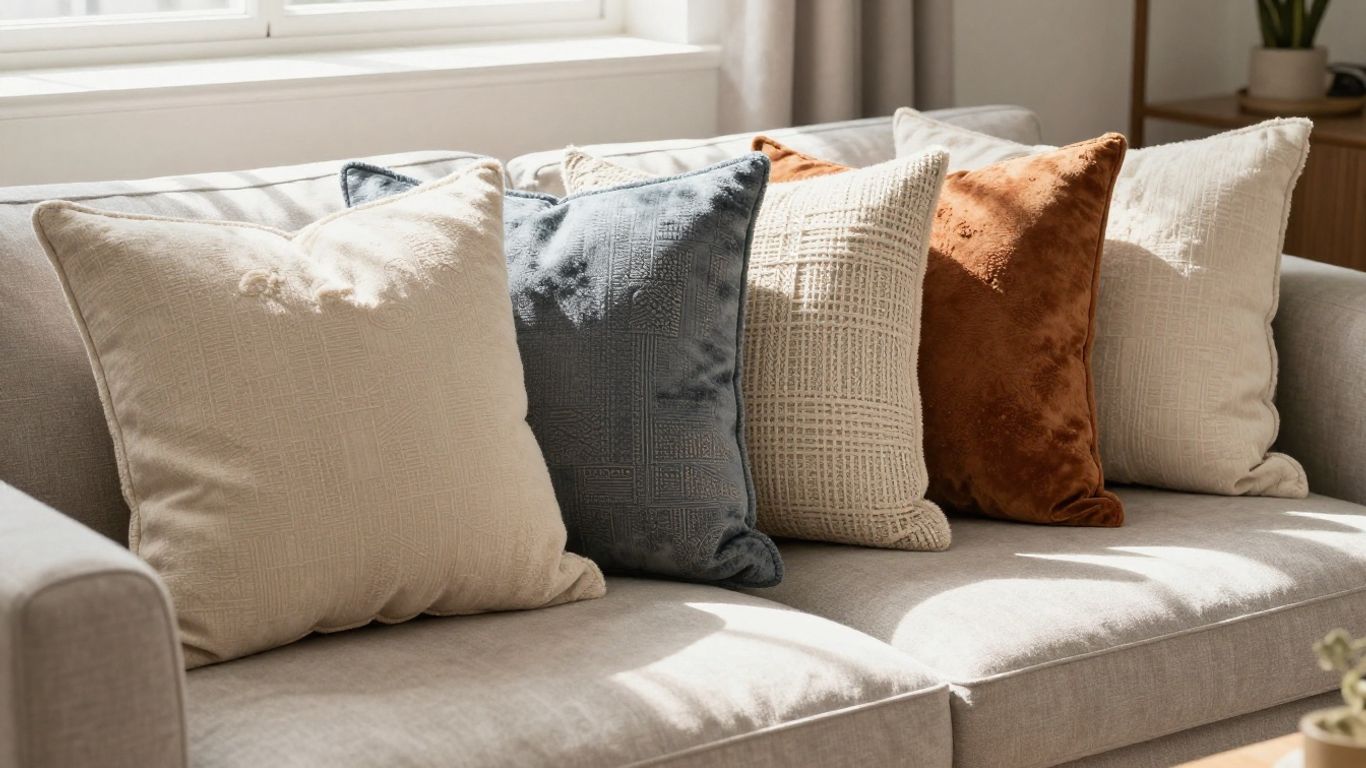 Stylish throw pillows on a comfortable sofa.