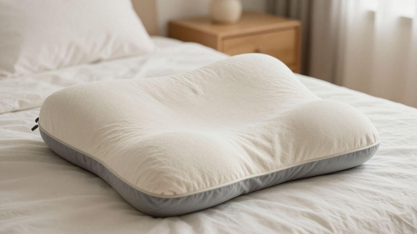 Ergonomic pillow providing neck support for comfortable sleep.