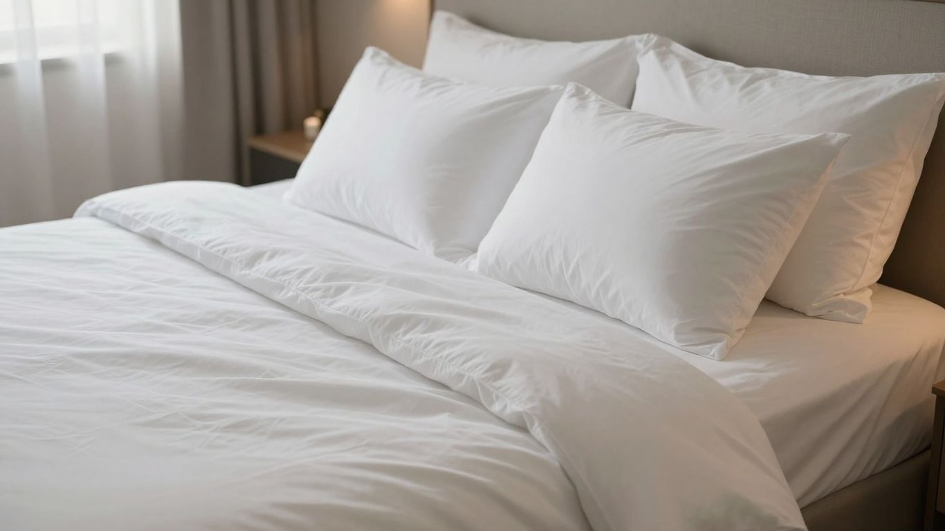 Luxurious bed with plush pillows and crisp white sheets.