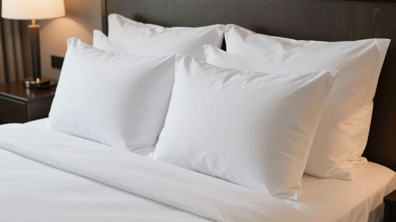 Plush pillows on a luxurious hotel bed.