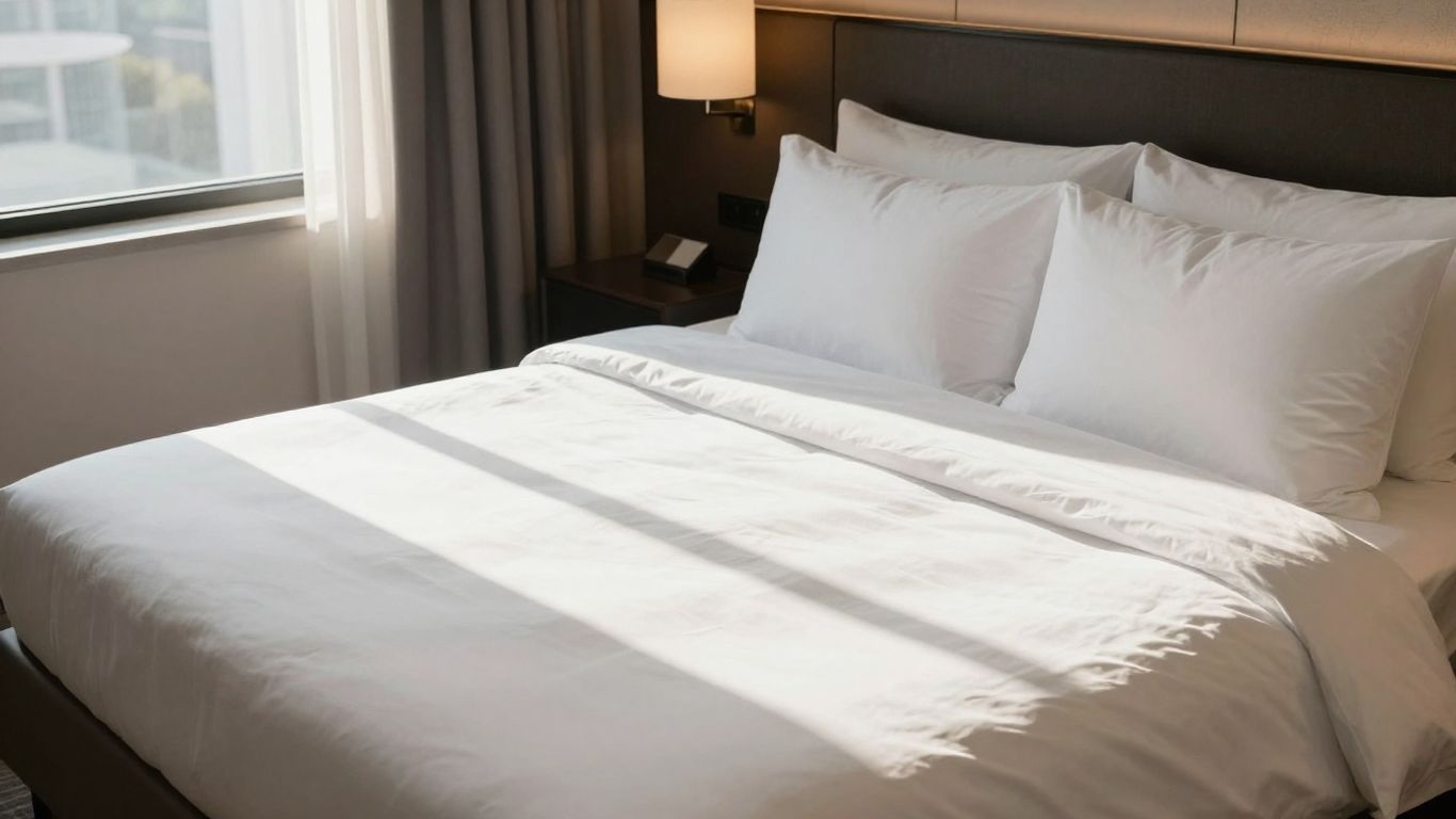 Plush Marriott hotel pillows on a neatly made bed.