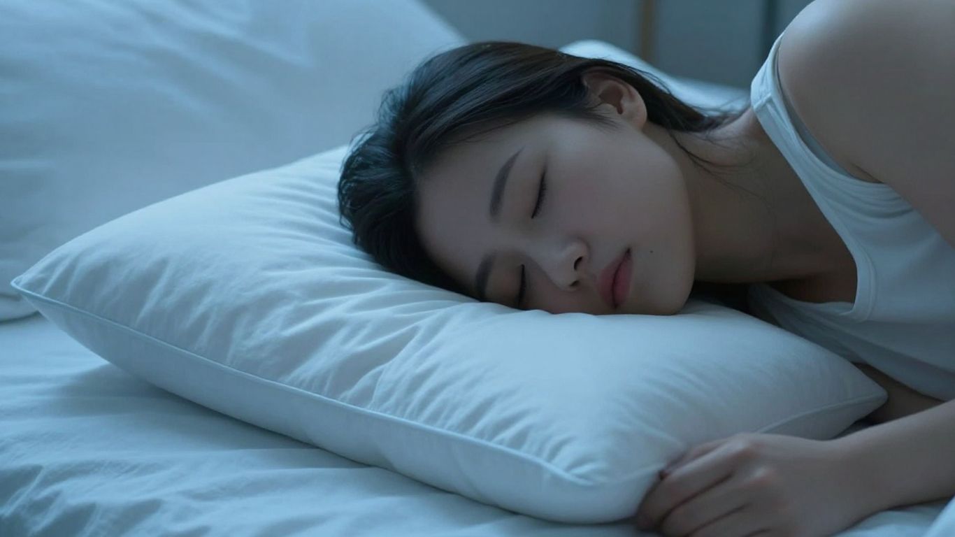 Person sleeping on a cool blue pillow.