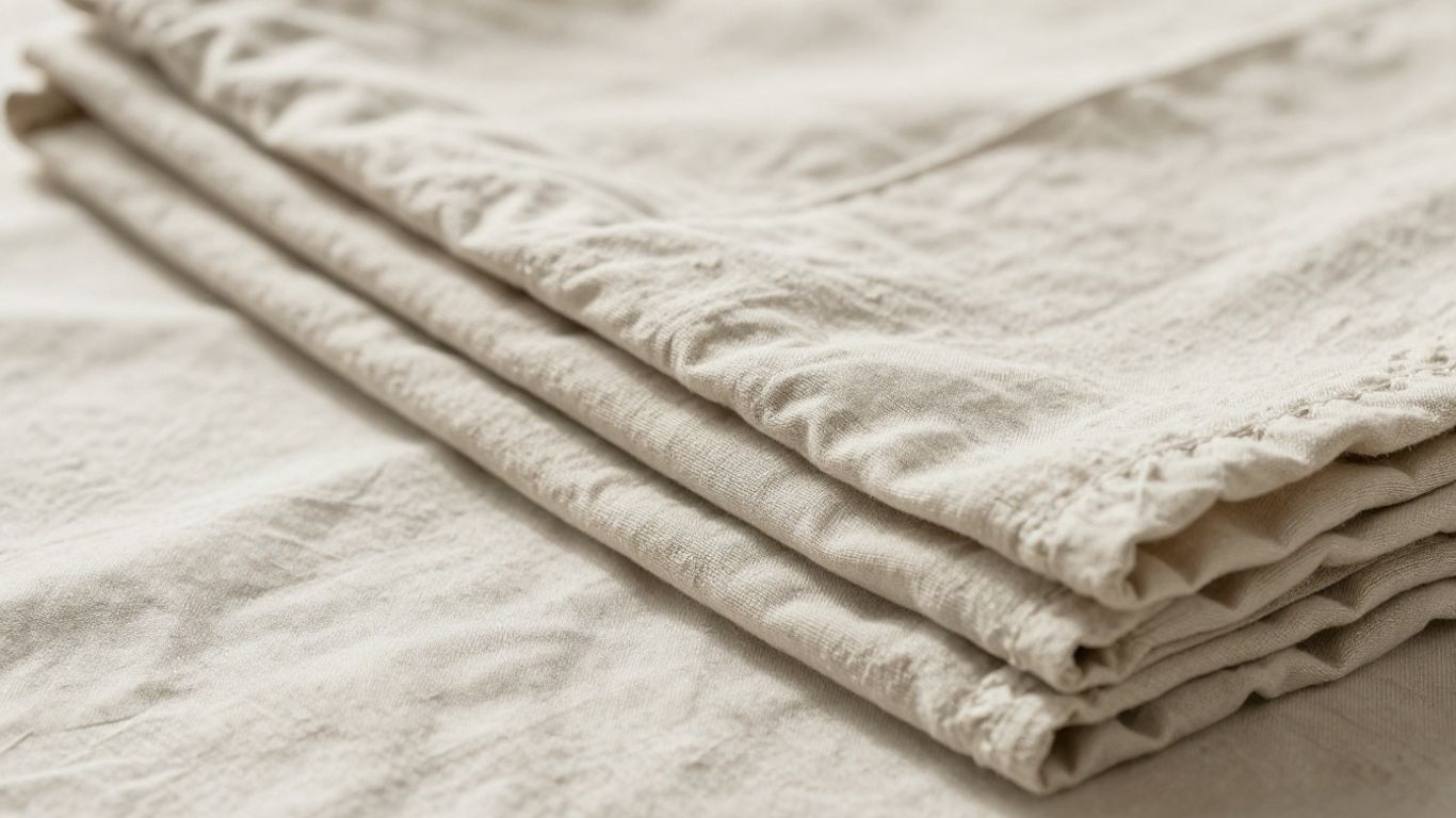 Neatly folded parachute linen sheets with visible texture.