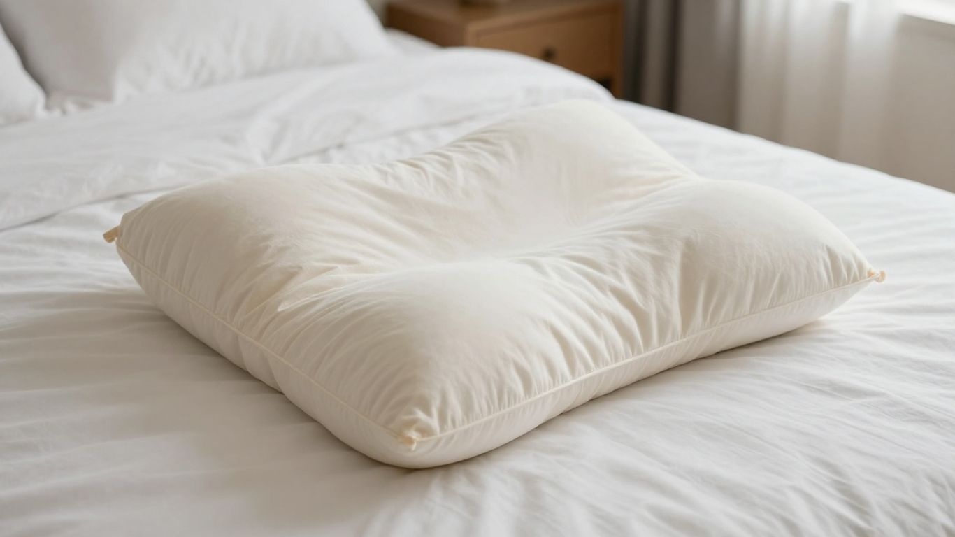 Contour pillow for neck pain relief on a bed.
