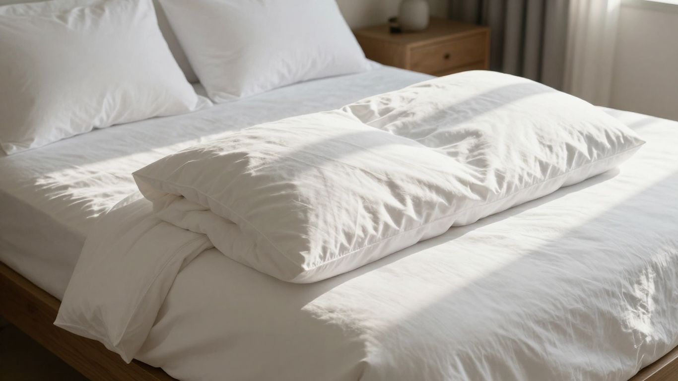 Crisp white Parachute percale sheets on a bed.