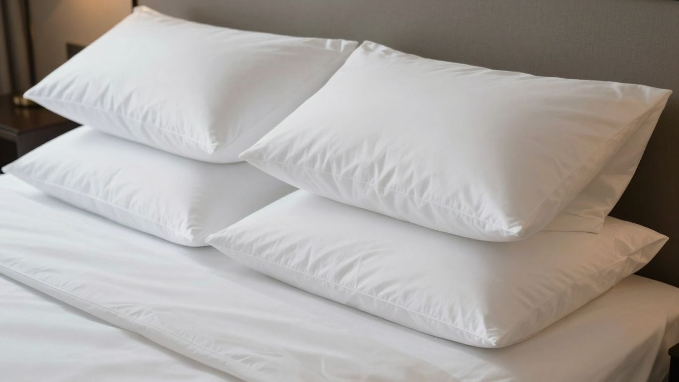 Plush hotel pillows on a neatly made bed.