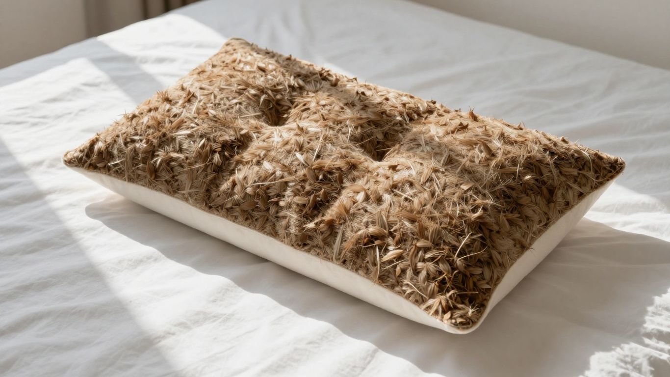 Hullo buckwheat pillow on a white bed