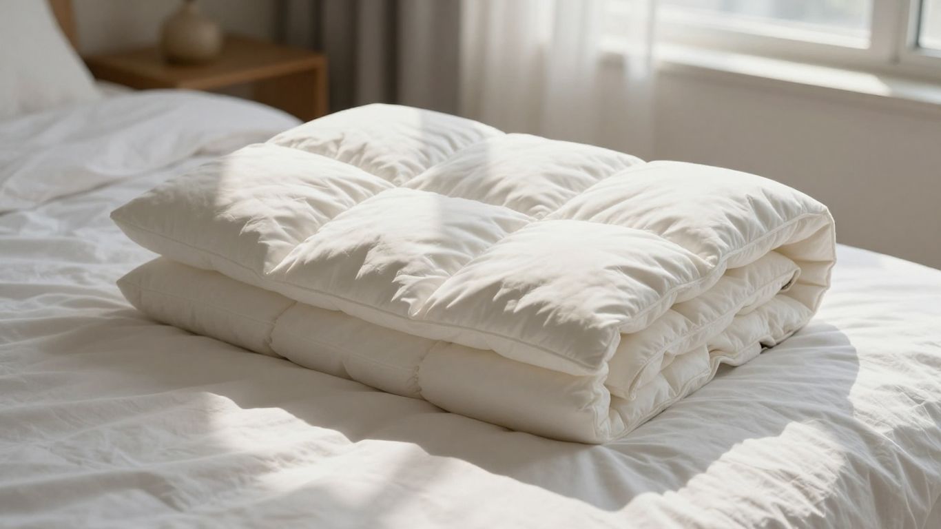 Lightweight down alternative comforter on a bed