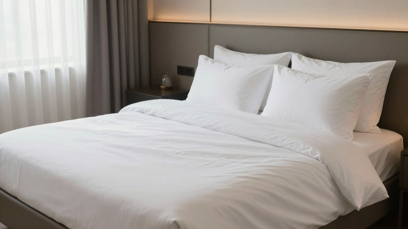 Comfortable bed with crisp white sheets for a good night's sleep.