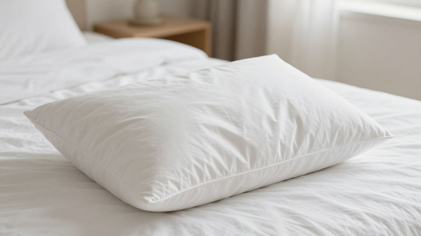 FluffCo down alternative pillow on a bed.