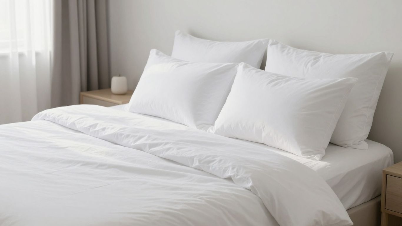 Comfortable bed with crisp white sheets and pillows.