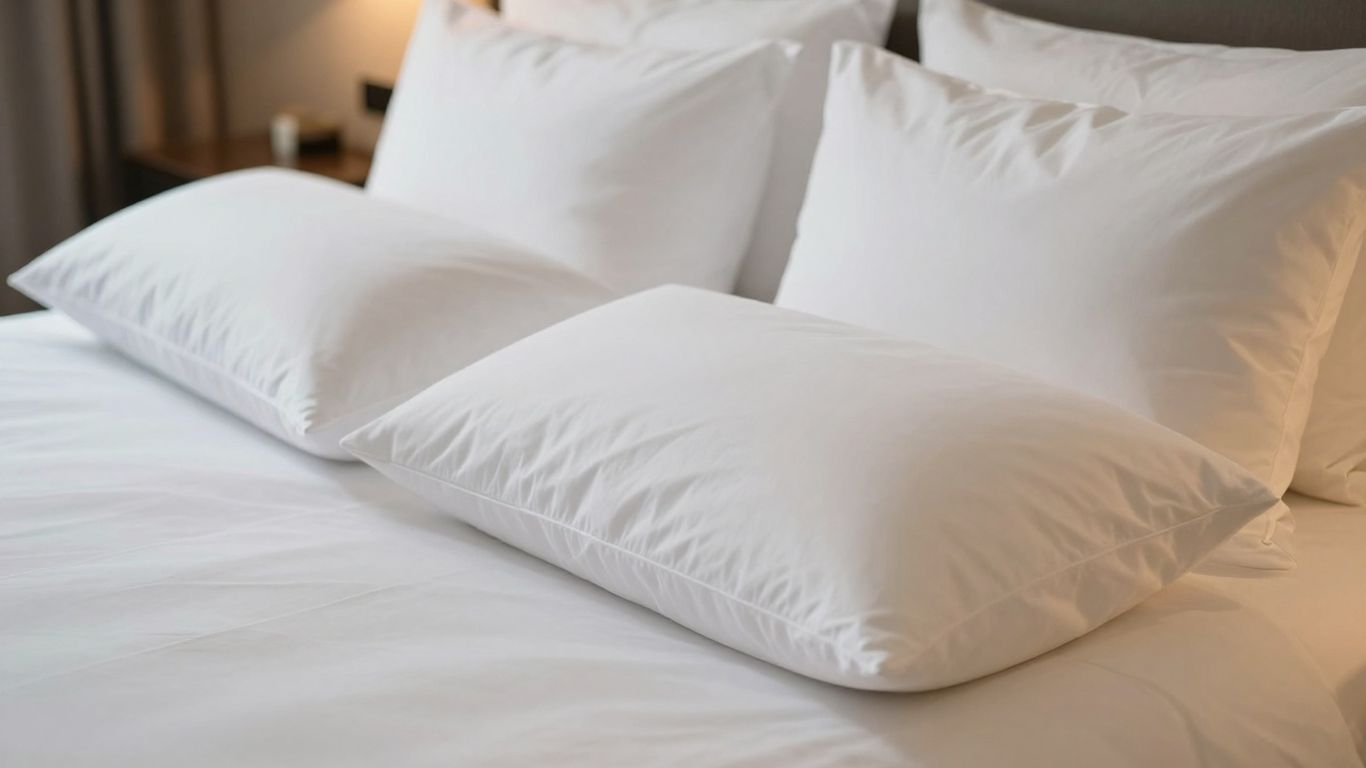 Plush hotel pillows on a neatly made bed.