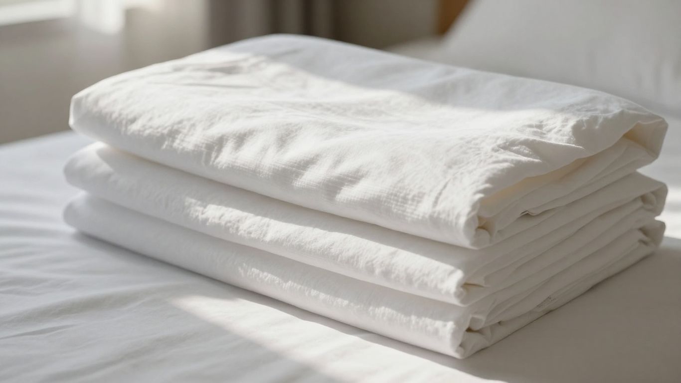Cool percale sheets on a bed in soft sunlight.